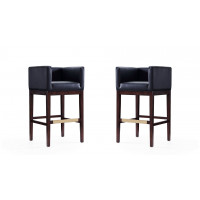 Manhattan Comfort 2-BS012-BK Kingsley 38 in. Black and Dark Walnut Beech Wood Barstool (Set of 2)